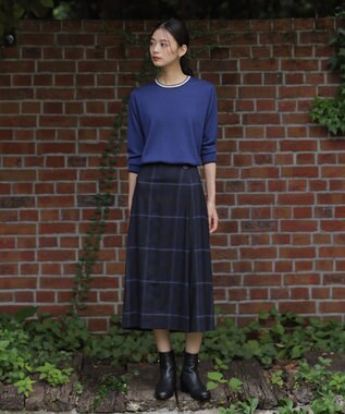 J.PRESS LADIES L 【洗える】トリムツイン ニット ブルー系