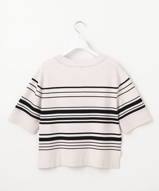 J.PRESS LADIES 【洗える】RAYON ELITE STRETCH ボーダー ニットT ベージュ×ブラック系