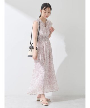 earth music&ecology ノースリ花柄ワンピース Pink Beige