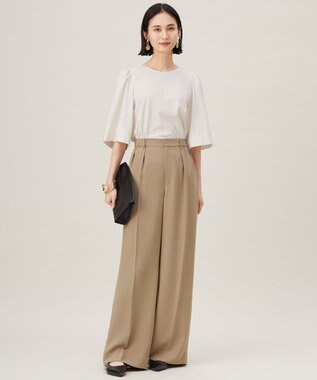 自由区 S 【接触冷感・UVカット・洗える】ストライプコットンハイゲージフレアスリーブ カットソー オフ×シナモン