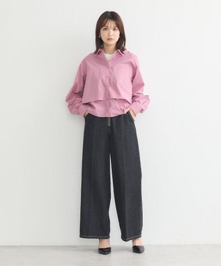 earth music&ecology ロールアップスリーブボクシーシャツ Purple