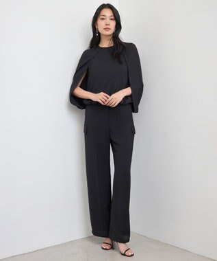 ICB L 【接触冷感・UVケア・吸水速乾・防シワ・洗える】 ドレープツイル ブラウス ブラック系