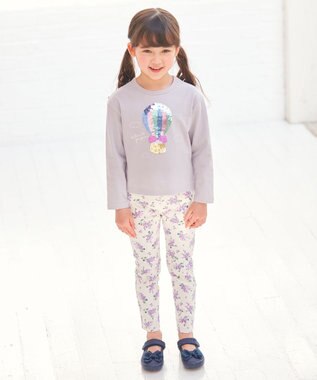 ANY KIDS ミラクルスパンコール 長袖 Ｔシャツ ブルーグレー×気球