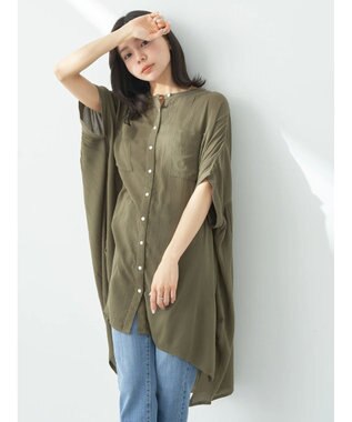 earth music&ecology レーヨンポケットシャツチュニック Khaki