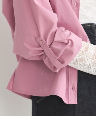 earth music&ecology ロールアップスリーブボクシーシャツ Purple