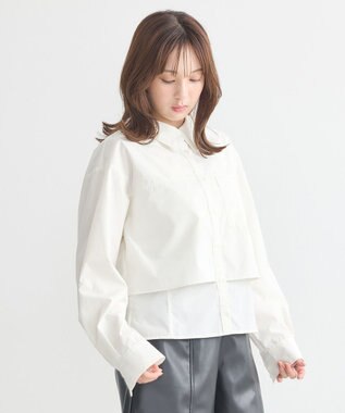 earth music&ecology ロールアップスリーブボクシーシャツ Off White