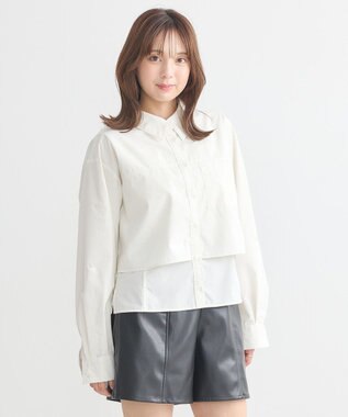 earth music&ecology ロールアップスリーブボクシーシャツ Off White