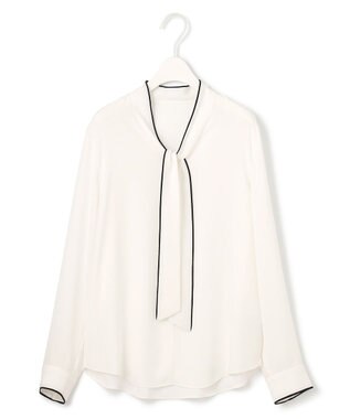 ICB L 【UVケア・速乾・接触冷感・洗える】BackSatinAmunzen 配色ボウタイブラウス オフホワイト系