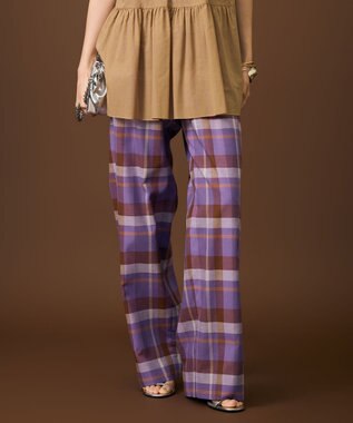 自由区 S コットンリネンチェックワイドストレート パンツ