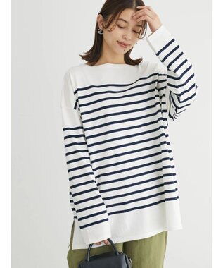 Green Parks パネルボーダーチュニック Navy