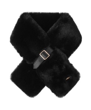 MOONBAT 【大人百花1月号掲載】FURLA フェイクファーマフラー ベルト差し込み ファーティペット ロゴプレート付 ブラック