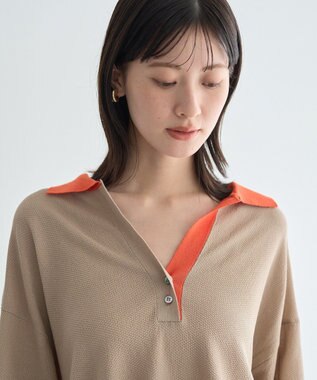 YECCA VECCA 配色ワイドポロニット Beige