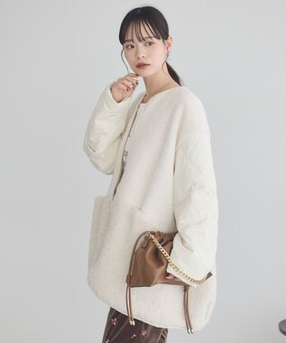 earth music&ecology ボアキルトミドルコート Ivory