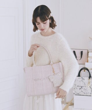 Maison de FLEUR ビジューツイードスクエアトートバッグ Light Pink