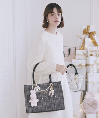 Maison de FLEUR ビジューツイードスクエアトートバッグ Black