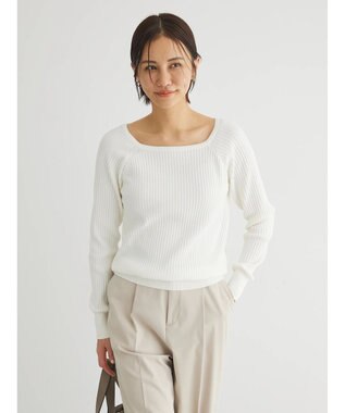 Green Parks 洗える　スクエアネックリブニットプルオーバー Off White