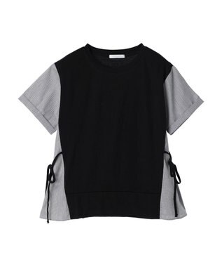 Green Parks 脇リボン５分袖布帛ドッキングプルオーバー Black