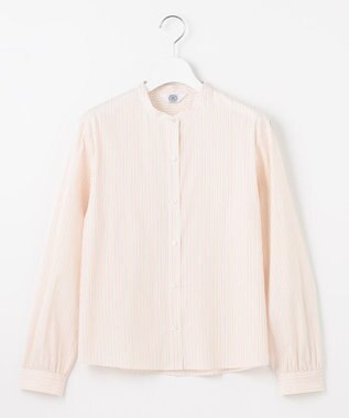 J.PRESS LADIES L 【洗える】BEZ VEGA バンドカラー ブラウス ホワイト×ピンク系