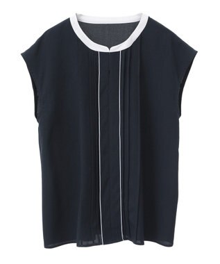 YECCA VECCA 配色タックデザインブラウス Navy