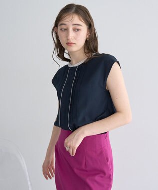 YECCA VECCA 配色タックデザインブラウス Navy