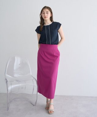 YECCA VECCA 配色タックデザインブラウス Navy