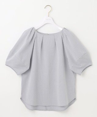 ANY SIS L 【洗える】ランタンスリーブサッカー ブラウス ブルーストライプ
