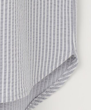 ANY SIS L 【洗える】ランタンスリーブサッカー ブラウス ブルーストライプ