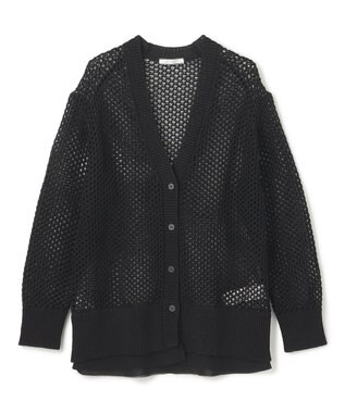 BEIGE， 【洗える】ALOE / コットンメッシュVネックミドル丈カーディガン Black