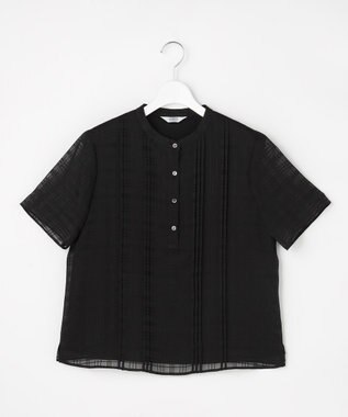 J.PRESS LADIES 【一枚で着映え・シーンレスに活躍】シアーチェック バンドカラー カットソー ブラックチェック系