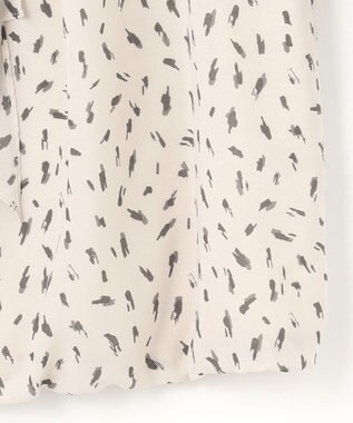 自由区 S 【洗える】ロイヤルシフォンドレープタイ半袖 ブラウス ベージュプリント