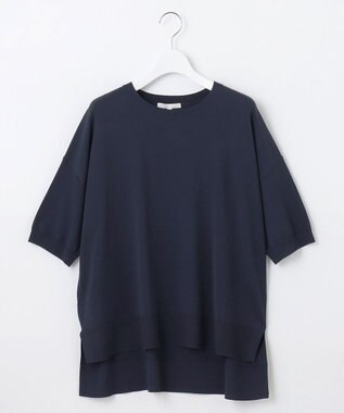 自由区 L 【接触冷感・UVカット・WEB限定カラーあり】クレープストレッチプルオーバー ニット ネイビー