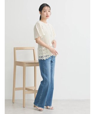 earth music&ecology 裾レース透かしニットプルオーバー Ivory