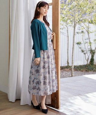 Tiaclasse 【小倉優子さん着用・洗える】大花柄シフォンワンピース ブルー