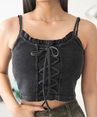 WEGO レースアップデザインキャミ スミクロ