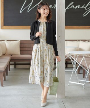 Tiaclasse 【小倉優子さん着用・洗える】大花柄シフォンワンピース ライトベージュ