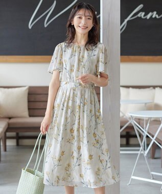 Tiaclasse 【小倉優子さん着用・洗える】大花柄シフォンワンピース ライトベージュ