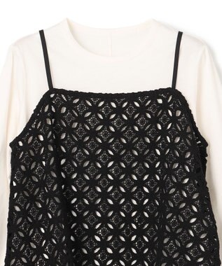 UNFILO 【2点セット】ラッセルレース キャミレイヤード Tシャツ ブラック