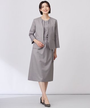 J.PRESS LADIES 【セットアップ対応・洗える・UVケア・吸水速乾】OXIJEWELストレッチ ノーカラー ジャケット グレー系