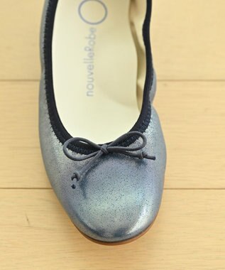 nouvelleRobe Oū 【本革・高反発】Roundラウンドトゥ ネイビーメタリックバレエシューズ ネイビーメタリック