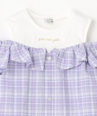 ANY KIDS オフショルダー フリル ブラウス ラベンダー系チェック