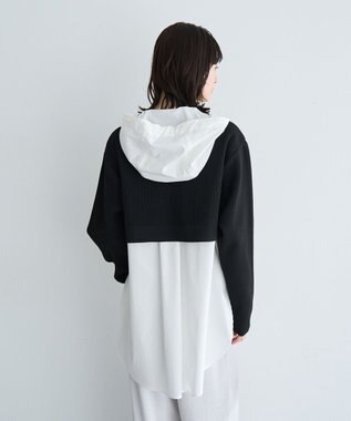 YECCA VECCA ZIPニットレイヤードフーディーシャツ Navy