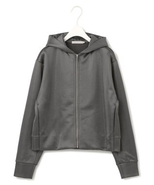 ICB 【洗える】サテンボンディング ジップアップパーカー チャコール系