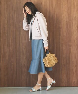 Feroux 【洗える】ダブルジップダンボールロゴ パーカー ピンク系