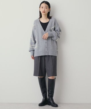 AMERICAN HOLIC ニュアンスライン柄Ｖネックカーディガン Gray Mixture
