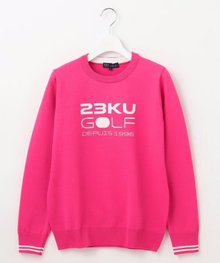 23区GOLF 【WOMEN】【ウォッシャブル】ロゴインターシャ ポリエステルニット ピンク系