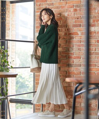 ANY L 【洗濯機可】ソフトタッチケーブルニット グリーン系