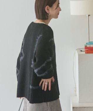 AMERICAN HOLIC ニュアンスライン柄Ｖネックカーディガン Black