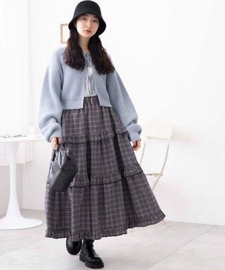 WEGO 【ウエストゴム】フリルティアードボリュームスカート グレーチェック1