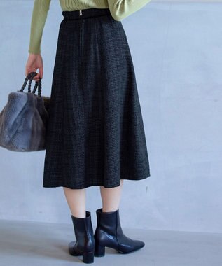 Tiaclasse L ベロアラインツイードスカート チャコールグレー