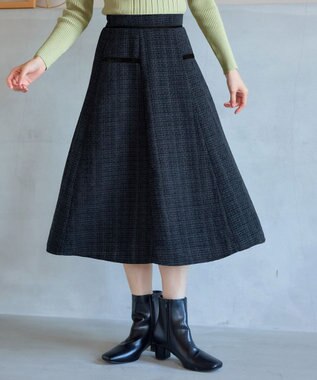 Tiaclasse L ベロアラインツイードスカート チャコールグレー